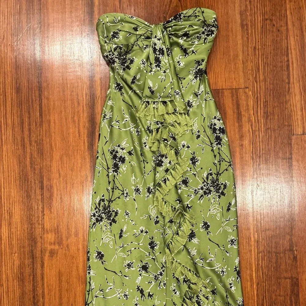Cinq a Sept Wildflower Elise Silk Strapless Tassel Print Dress, Size 4 - Picture 3 of 9